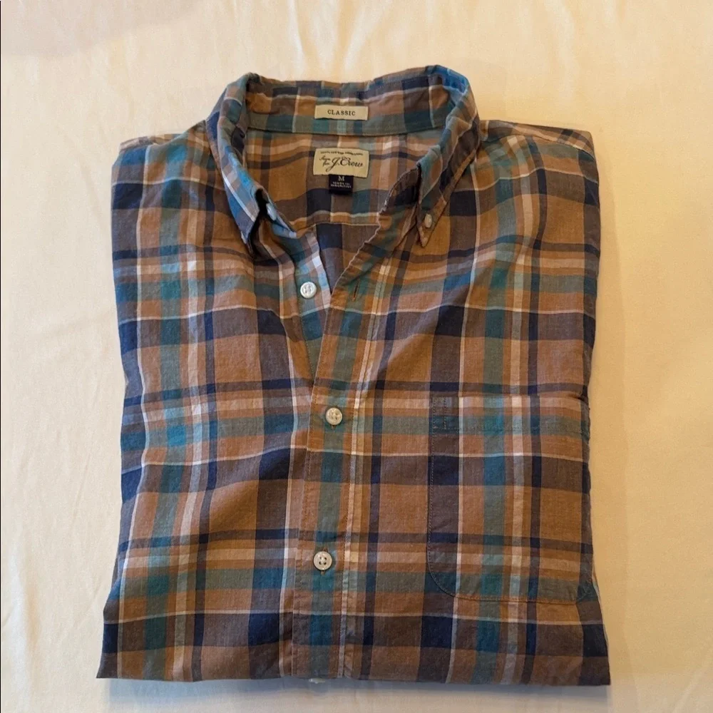 J. Crew Men's Casual Plaid Shirt - Blue and Brown